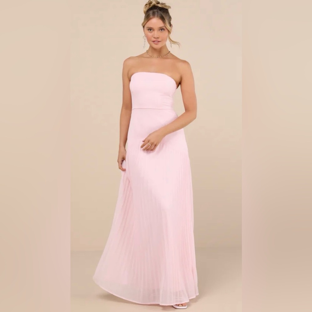 Lulus Celebratory Aesthetic Pleated Maxi Dress Blush Pink M NWT